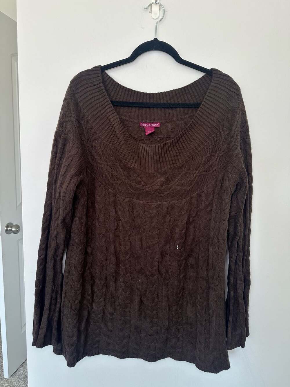 Jessica London Cable Knit Sweater Size 14/16 Brown Long Sleeve Pullover